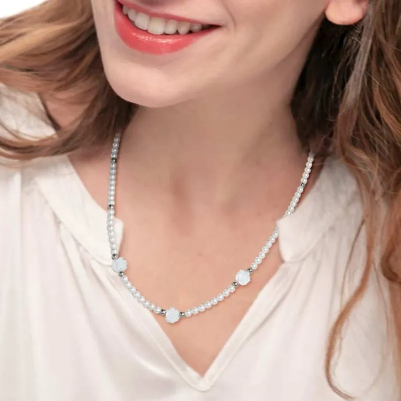 Fashion Collana perle con rosa in madreperla Collane