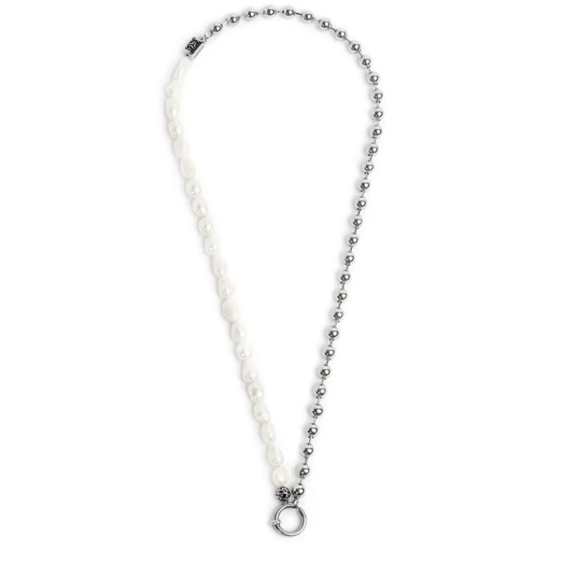 Outlet Collana perle fiume masticate con catena a sfere Collane