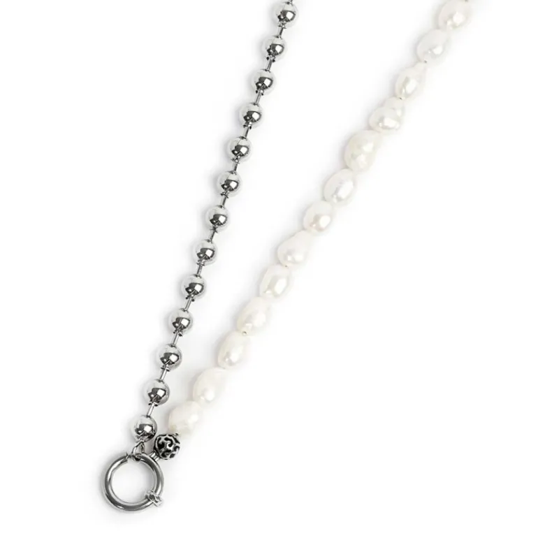 Outlet Collana perle fiume masticate con catena a sfere Collane
