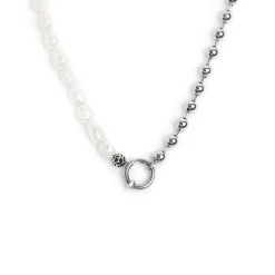 Outlet Collana perle fiume masticate con catena a sfere Collane