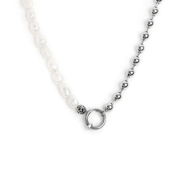Outlet Collana perle fiume masticate con catena a sfere Collane