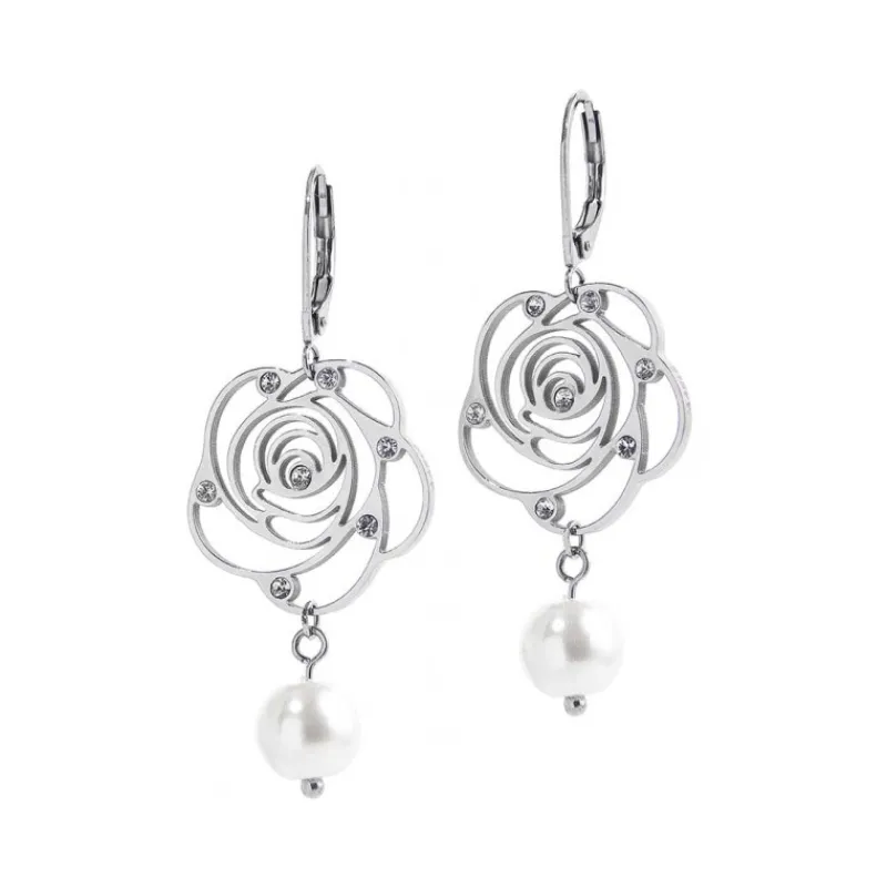 New Orecchini rosa pendente con cristalli e perla Orecchini