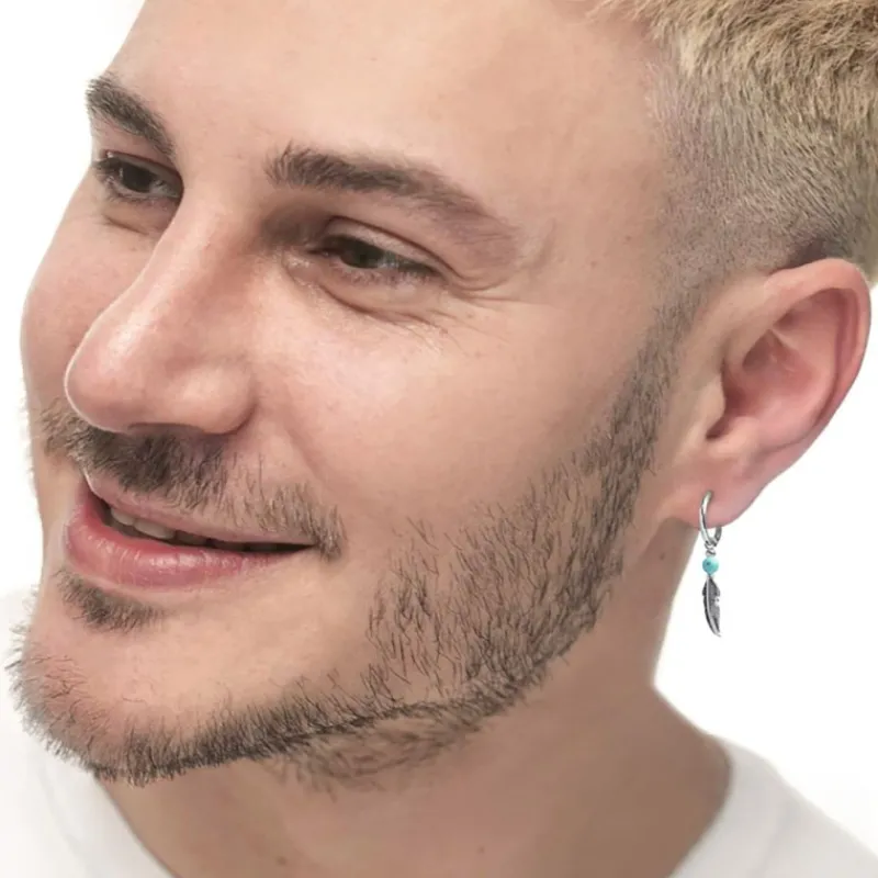 Outlet Orecchino a cerchio con sfera e piuma pendente Orecchini