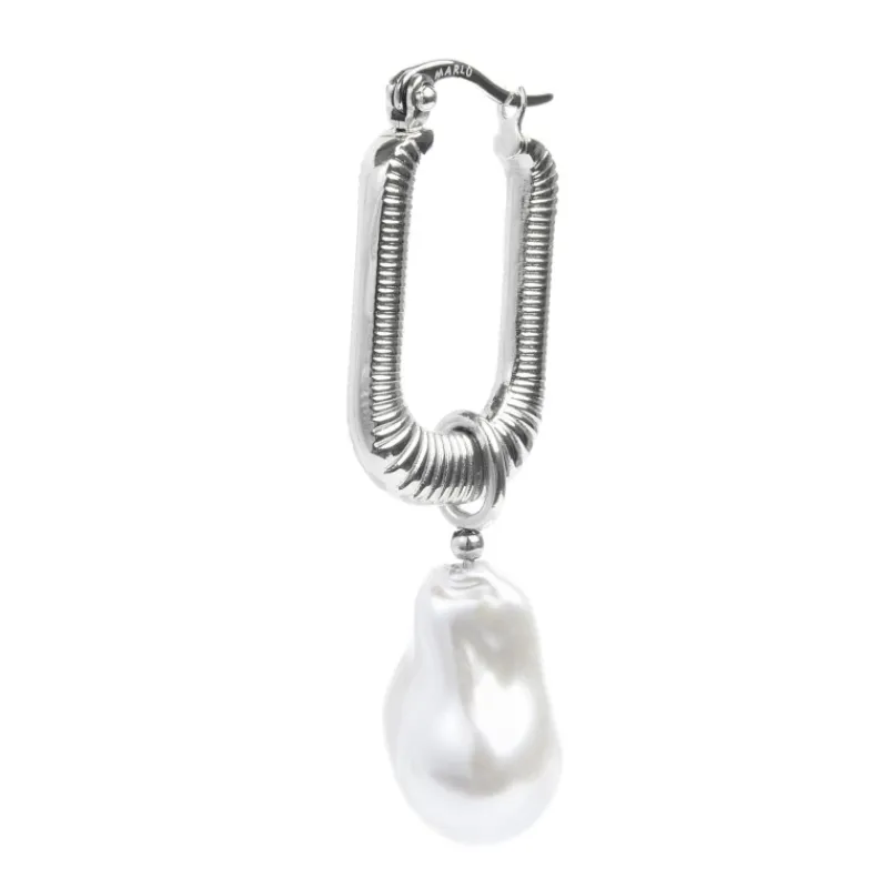 Hot Orecchino a cerchio ovale con perla pendente Orecchini