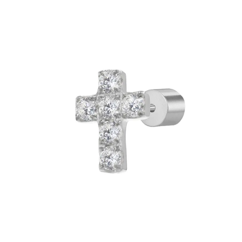 Discount Orecchino a lobo con croce pendente con zirconi Orecchini