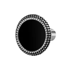 Online Orecchino a lobo tondo centro smalto nero con bordo trama puntinata Orecchini