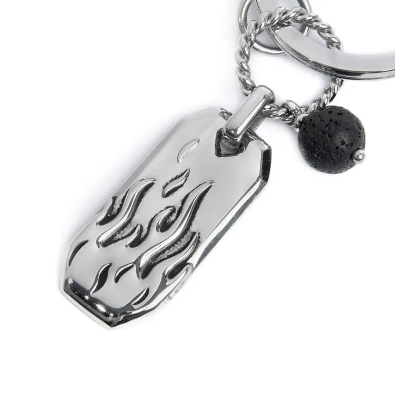 Clearance Portachiavi con fiamme e pendente con pietra lavica Accessori